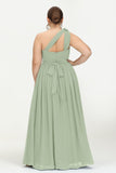 One Shoulder Chiffon Maxi Bridesmaid Dress Ruched Pleated Sleeveless Formal Evening Dresses