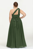 One Shoulder Chiffon Maxi Bridesmaid Dress Ruched Pleated Sleeveless Formal Evening Dresses