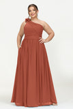 One Shoulder Chiffon Maxi Bridesmaid Dress Ruched Pleated Sleeveless Formal Evening Dresses
