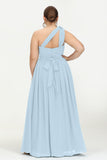 One Shoulder Chiffon Maxi Bridesmaid Dress Ruched Pleated Sleeveless Formal Evening Dresses