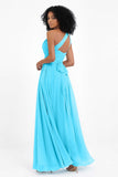 One Shoulder Chiffon Maxi Bridesmaid Dress Ruched Pleated Sleeveless Formal Evening Dresses