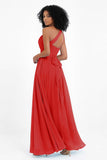 One Shoulder Chiffon Maxi Bridesmaid Dress Ruched Pleated Sleeveless Formal Evening Dresses