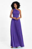 One Shoulder Chiffon Maxi Bridesmaid Dress Ruched Pleated Sleeveless Formal Evening Dresses
