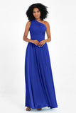 One Shoulder Chiffon Maxi Bridesmaid Dress Ruched Pleated Sleeveless Formal Evening Dresses