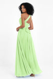 One Shoulder Chiffon Maxi Bridesmaid Dress Ruched Pleated Sleeveless Formal Evening Dresses