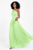 One Shoulder Chiffon Maxi Bridesmaid Dress Ruched Pleated Sleeveless Formal Evening Dresses