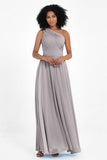 One Shoulder Chiffon Maxi Bridesmaid Dress Ruched Pleated Sleeveless Formal Evening Dresses