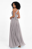 One Shoulder Chiffon Maxi Bridesmaid Dress Ruched Pleated Sleeveless Formal Evening Dresses