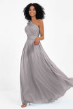 One Shoulder Chiffon Maxi Bridesmaid Dress Ruched Pleated Sleeveless Formal Evening Dresses