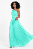 One Shoulder Chiffon Maxi Bridesmaid Dress Ruched Pleated Sleeveless Formal Evening Dresses