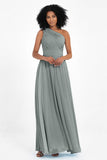 One Shoulder Chiffon Maxi Bridesmaid Dress Ruched Pleated Sleeveless Formal Evening Dresses