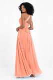 One Shoulder Chiffon Maxi Bridesmaid Dress Ruched Pleated Sleeveless Formal Evening Dresses
