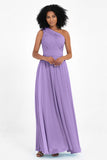 One Shoulder Chiffon Maxi Bridesmaid Dress Ruched Pleated Sleeveless Formal Evening Dresses
