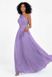 One Shoulder Chiffon Maxi Bridesmaid Dress Ruched Pleated Sleeveless Formal Evening Dresses