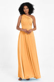 One Shoulder Chiffon Maxi Bridesmaid Dress Ruched Pleated Sleeveless Formal Evening Dresses
