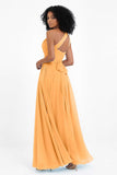 One Shoulder Chiffon Maxi Bridesmaid Dress Ruched Pleated Sleeveless Formal Evening Dresses