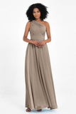 One Shoulder Chiffon Maxi Bridesmaid Dress Ruched Pleated Sleeveless Formal Evening Dresses