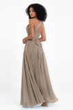 One Shoulder Chiffon Maxi Bridesmaid Dress Ruched Pleated Sleeveless Formal Evening Dresses