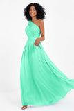 One Shoulder Chiffon Maxi Bridesmaid Dress Ruched Pleated Sleeveless Formal Evening Dresses