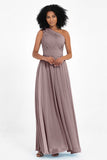 One Shoulder Chiffon Maxi Bridesmaid Dress Ruched Pleated Sleeveless Formal Evening Dresses