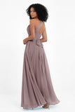 One Shoulder Chiffon Maxi Bridesmaid Dress Ruched Pleated Sleeveless Formal Evening Dresses