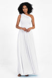 One Shoulder Chiffon Maxi Bridesmaid Dress Ruched Pleated Sleeveless Formal Evening Dresses