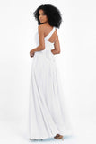 One Shoulder Chiffon Maxi Bridesmaid Dress Ruched Pleated Sleeveless Formal Evening Dresses