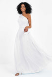 One Shoulder Chiffon Maxi Bridesmaid Dress Ruched Pleated Sleeveless Formal Evening Dresses