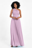 One Shoulder Chiffon Maxi Bridesmaid Dress Ruched Pleated Sleeveless Formal Evening Dresses