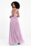 One Shoulder Chiffon Maxi Bridesmaid Dress Ruched Pleated Sleeveless Formal Evening Dresses