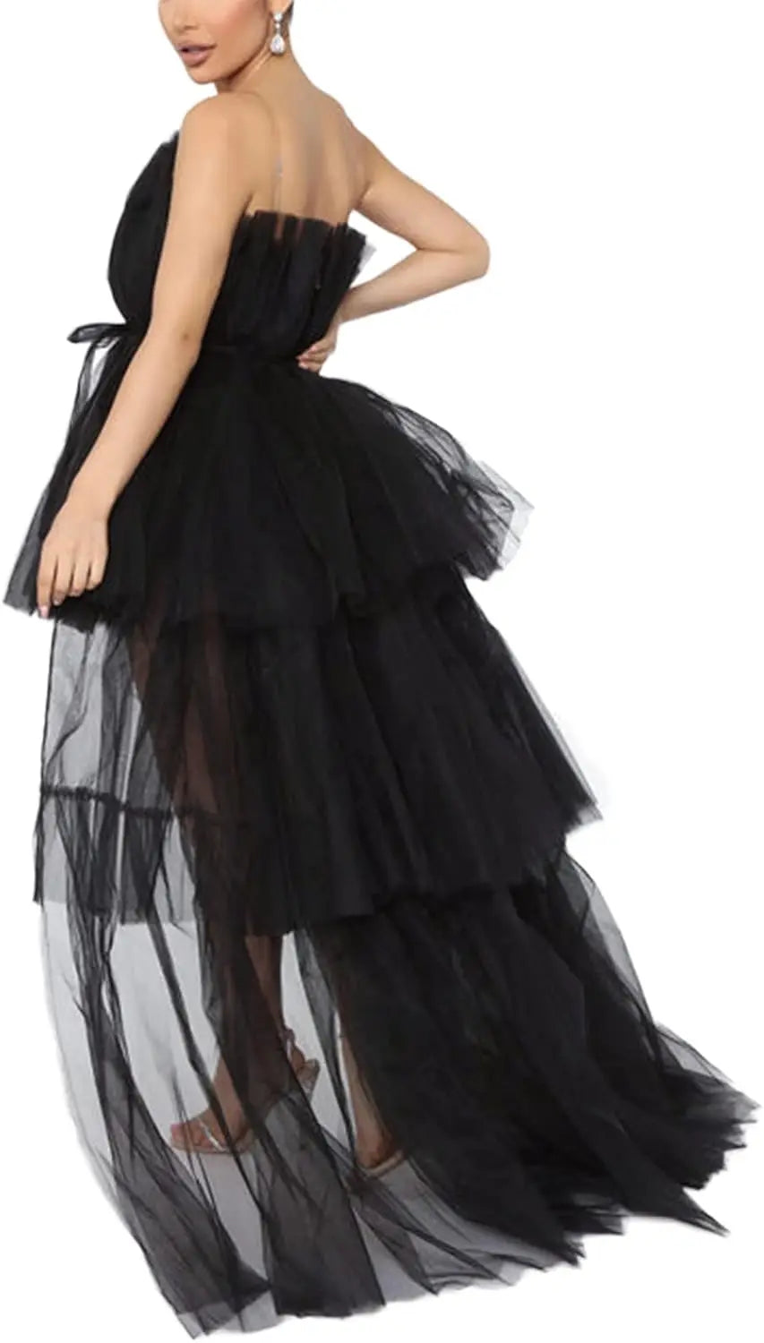 High Low Tüll-Ballkleid für Damen, elegantes, schulterfreies, fließendes A-Linien-Minikleid, Cocktailparty-Abendkleid 