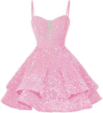 Kurzes Pailletten-Heimkehrkleid für Teenager, funkelnde Ballkleider, Sweet 16-Fotoshooting, Cocktailkleider, Minikleid, Partykleider 