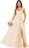 Women's Cap Sleeves Chiffon Bridesmaid Dresses Long with Pockets Ruffle Formal Evening Dresses with Slit Wedding Party Gowns