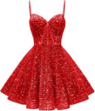 Spaghetti Straps Sequin Homecoming Dress Short Prom Gown with Pockets Evening Party Gowns cocktail dress  party mini dresses