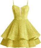 Vestidos de fiesta cortos con lentejuelas brillantes para adolescentes, de Pretty Girls Club, 2025, con tirantes finos, minivestido de cóctel formal con capas 