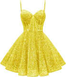 Spaghetti Straps Sequin Homecoming Dress Short Prom Gown with Pockets Evening Party Gowns cocktail dress  party mini dresses