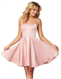 Custom Made Short Satin Homecoming Dress with Pockets Spaghetti Straps Formal Wedding Party Gowns Cocktail Clubwear Gown Dresses