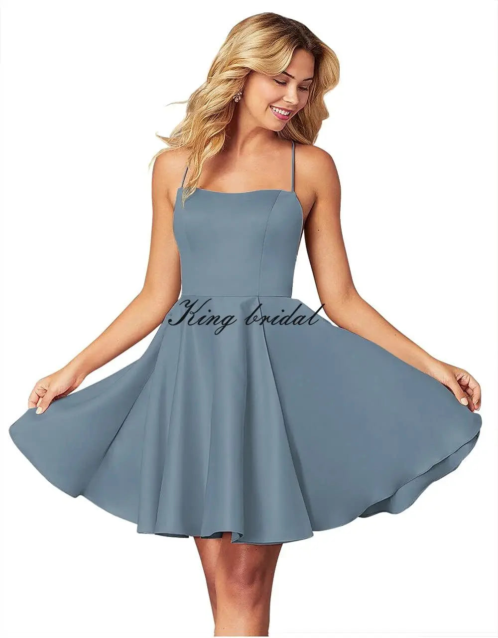 Custom Made Short Satin Homecoming Dress with Pockets Spaghetti Straps Formal Wedding Party Gowns Cocktail Clubwear Gown Dresses
