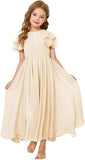 Flower Girl Maxi Dress for Wedding Bridesmaids Flowy Chiffon Teens Ruffle Sleeve Formal Party Pageant Gown princess dress