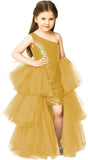 One Shoulder Sequin Pagent Dresses Girls Tulle Ball Gown Layered High Low Flower Girl Dress for Wedding princess dress