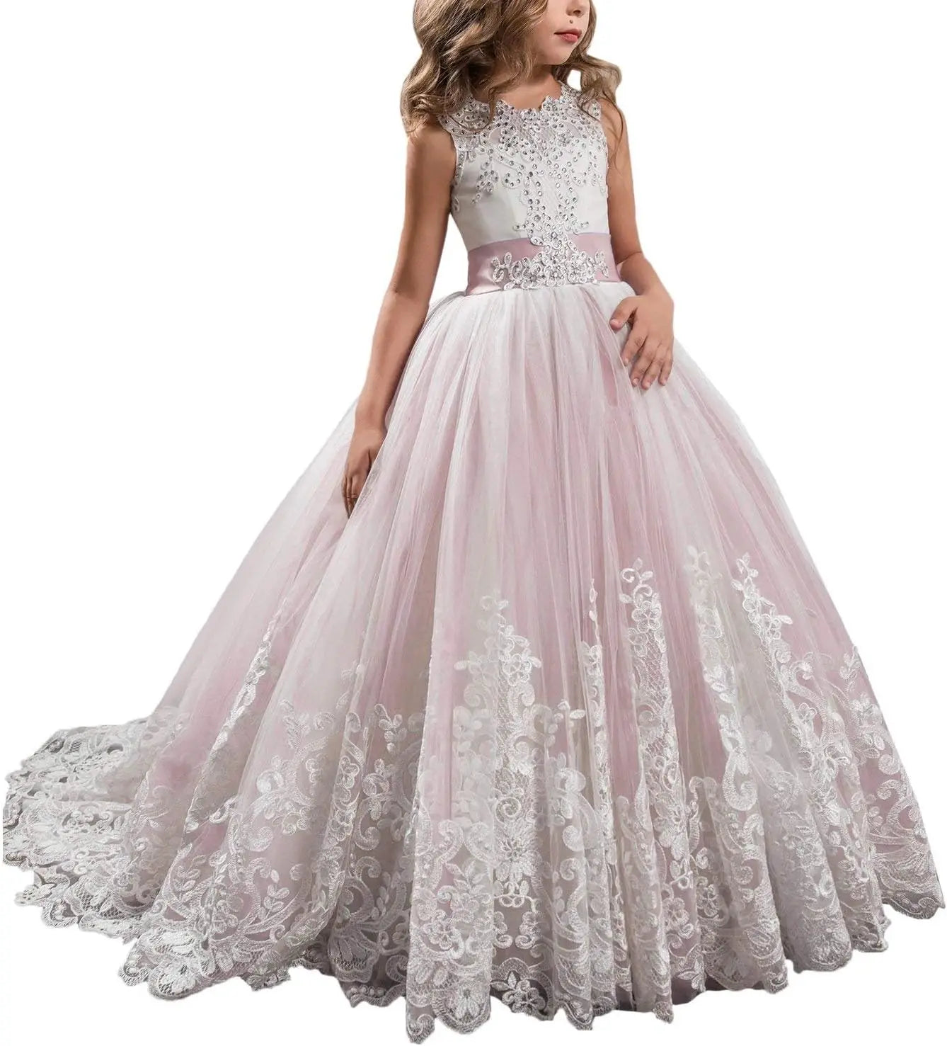 Princess Lilac Long Girls Pageant Dresses Kids Prom Puffy Tulle Ball Gown flower girl dress girls dresses for party and wedding