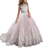 Princess Lilac Long Girls Pageant Dresses Kids Prom Puffy Tulle Ball Gown flower girl dress girls dresses for party and wedding