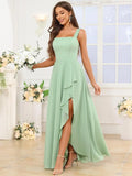 Chiffon Ruffle Bridesmaid Dresses for Women Square Neck Formal Evening Dress with Slit elegant dress women for wedding party