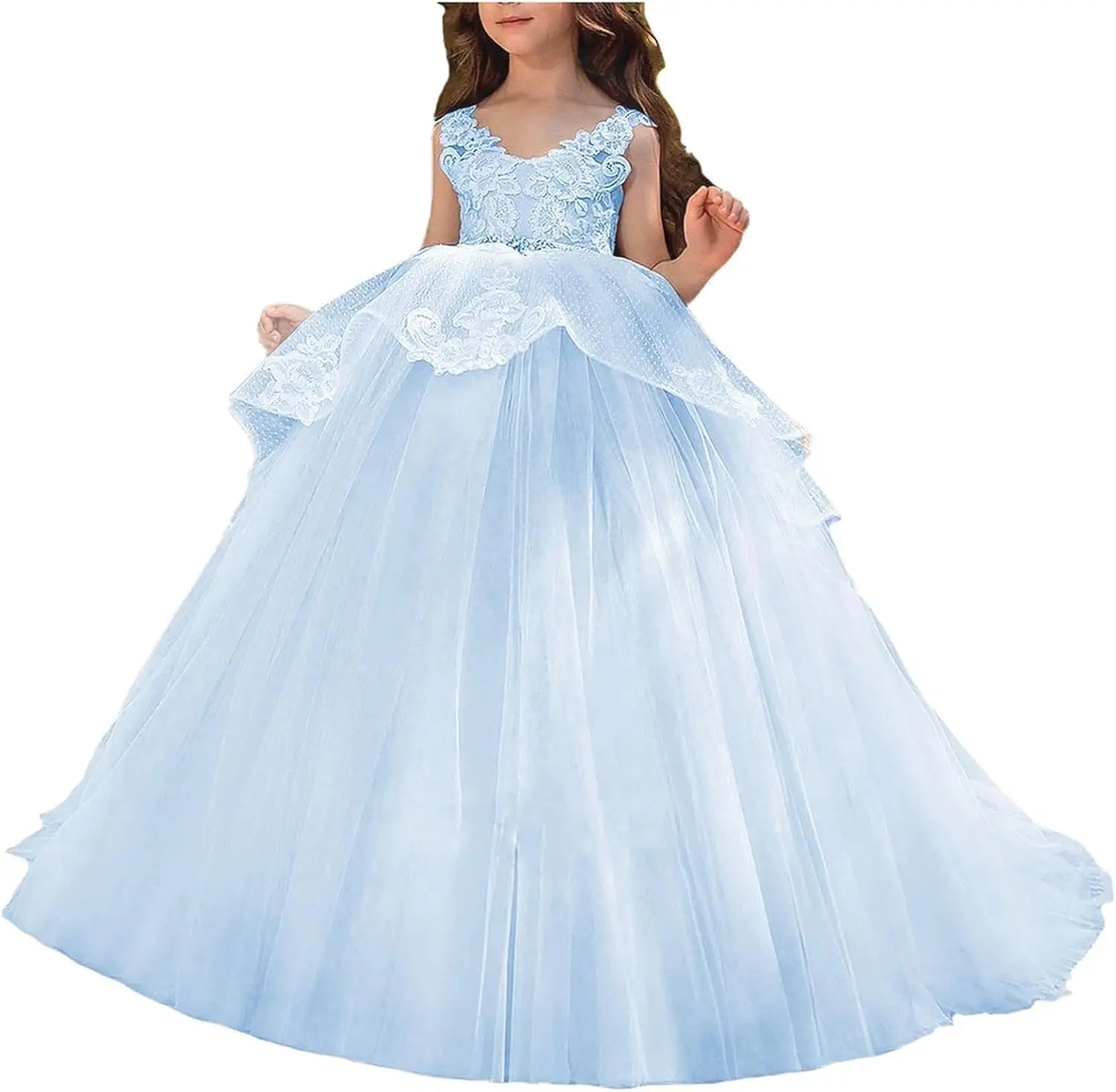 Vestido de niña de flores de tul con apliques de princesa, falda de tul abullonada, vestidos sin mangas para desfiles infantiles, vestidos de baile 
