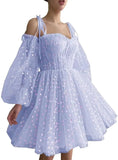 Hübsches Herz, kurzes Tüll-Heimkehrkleid für Teenager, Puffärmel, Mini-Spaghettiträger, formelles Abendkleid, Party-Cocktailkleid 