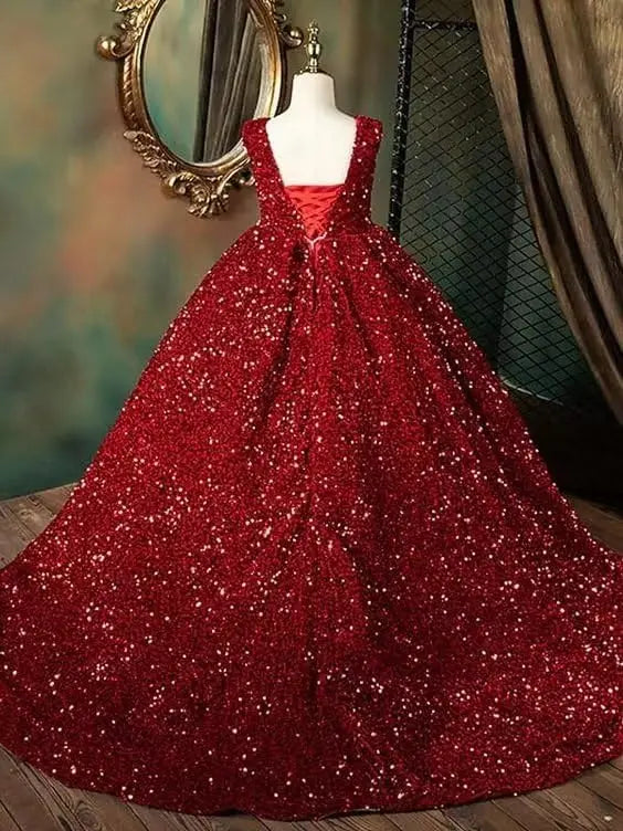 Vestidos de desfile con lentejuelas y cuello en V para niñas, vestidos de baile brillantes para niñas de las flores, vestidos de princesa para niñas pequeñas, vestido de comunión 