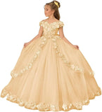 Vestido de tul para niña de las flores, para boda, con hombros descubiertos, para desfile, con flores 3D, estilo princesa, para fiesta 