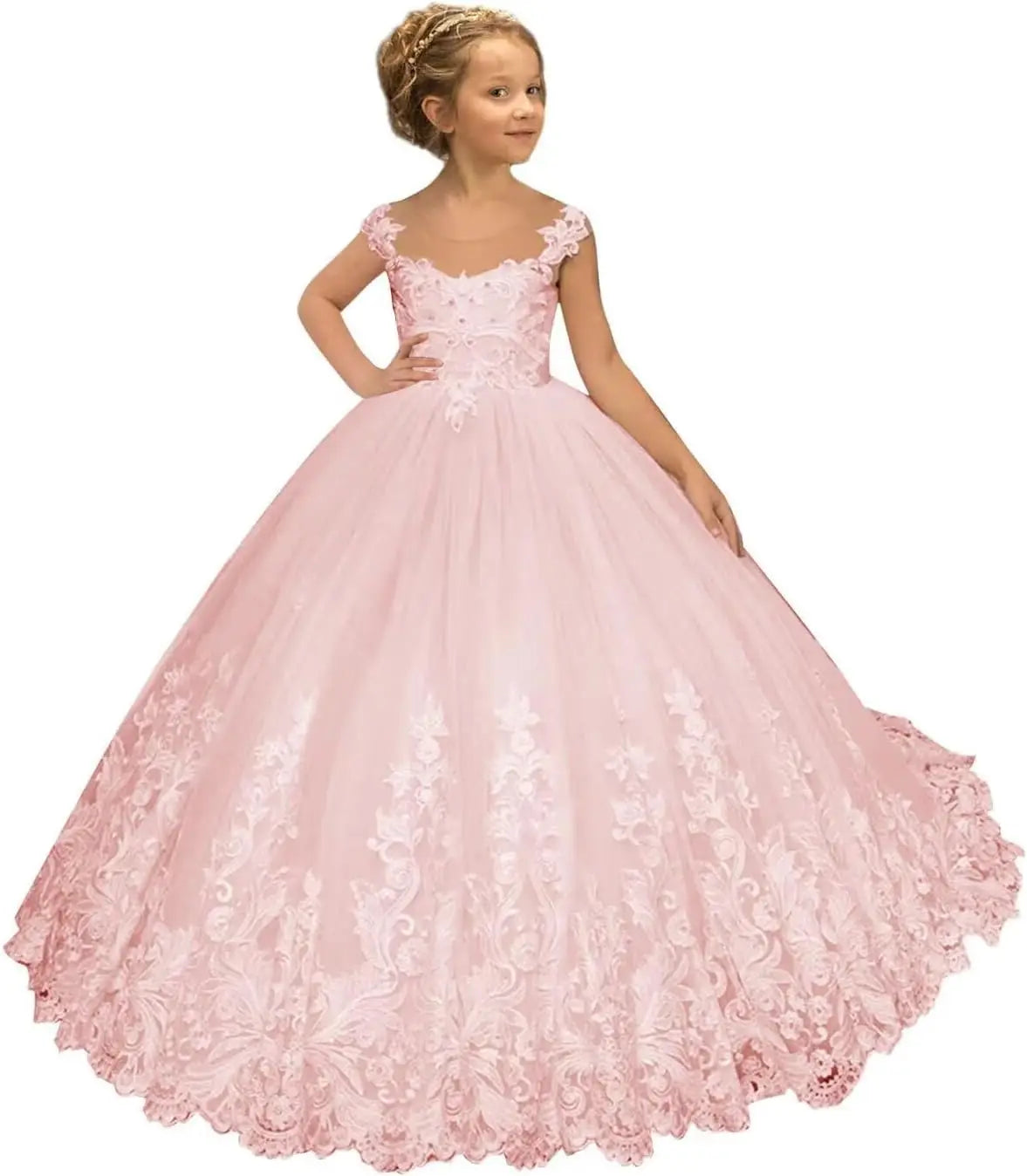 Flower Girl Dress for Weeding Tulle Pageant Dress Lace Appliques Princess Long Ball Gowns for Girls girls dresses for wedding