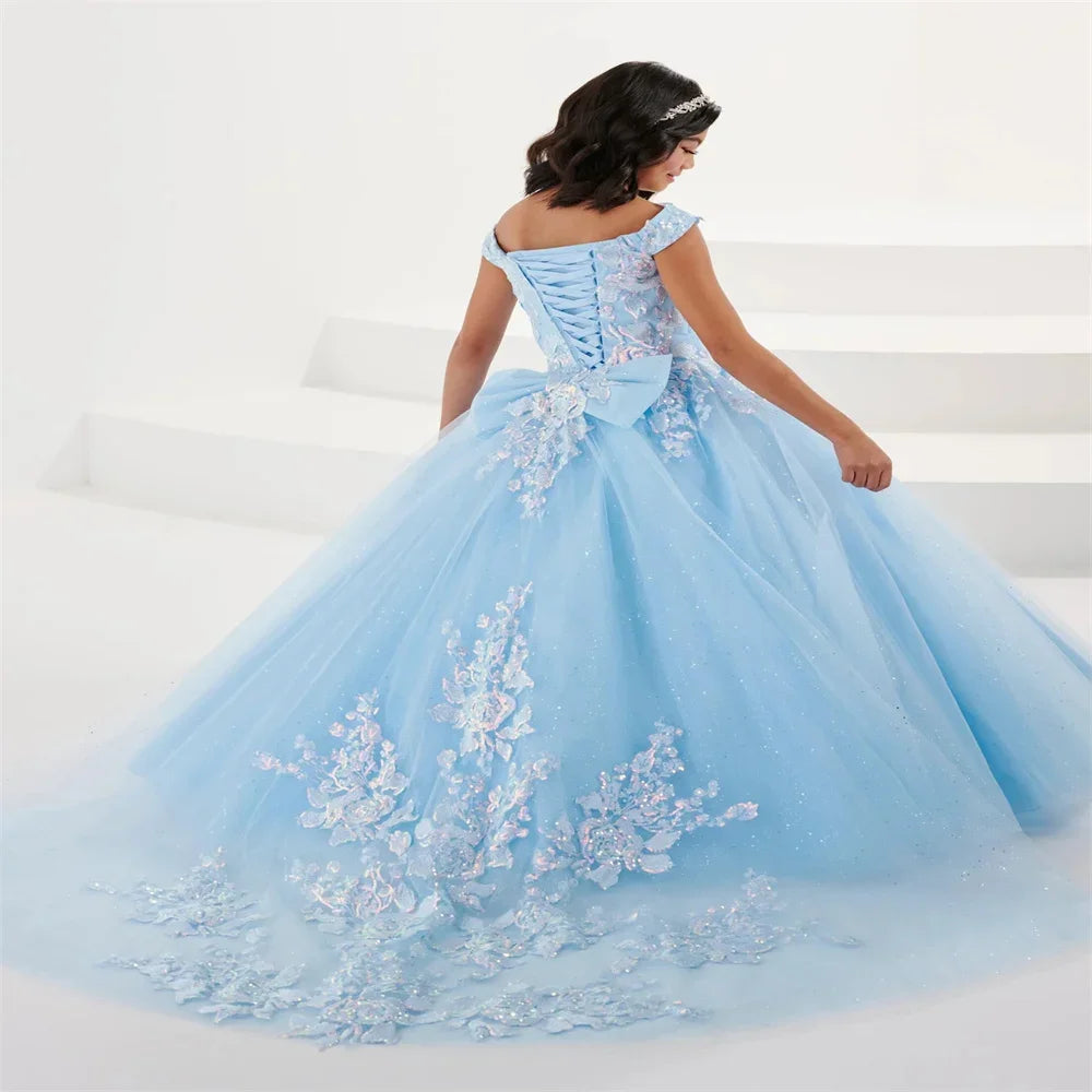 Vestido de primera comunión con apliques de encaje para niña de las flores, para boda, tul, lentejuelas, hinchado, elegante, para cumpleaños infantil. 