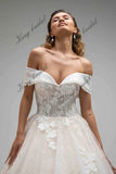 Blumenspitze Kleid Glitter Chantilly Tüll Brautkleider Off-Shoulder Korsett einfache Brautkleid benutzerdefinierte Brautkleid 